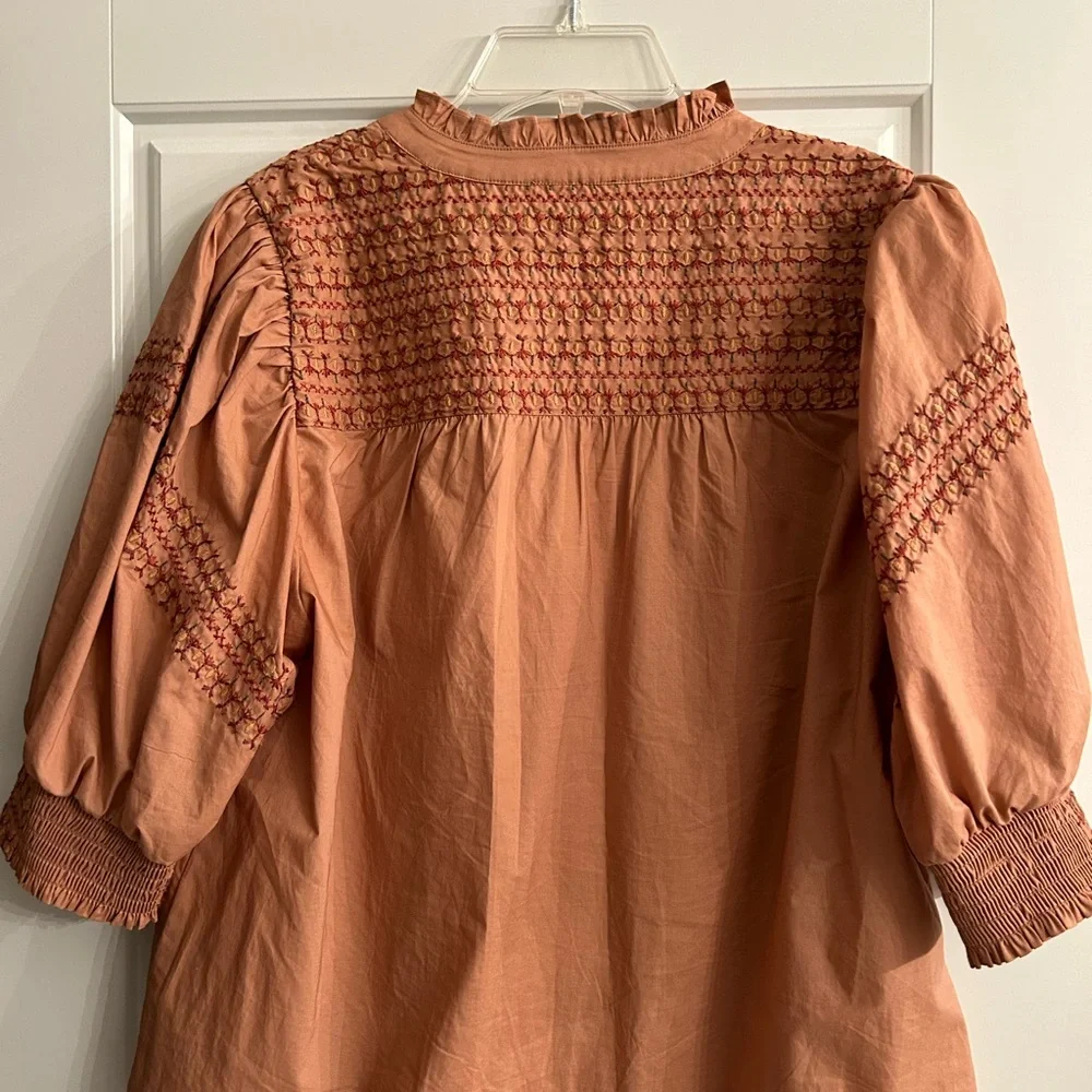 Democracy pouff sleeve embroidered ruffle neck blouse - Picture 6 of 6